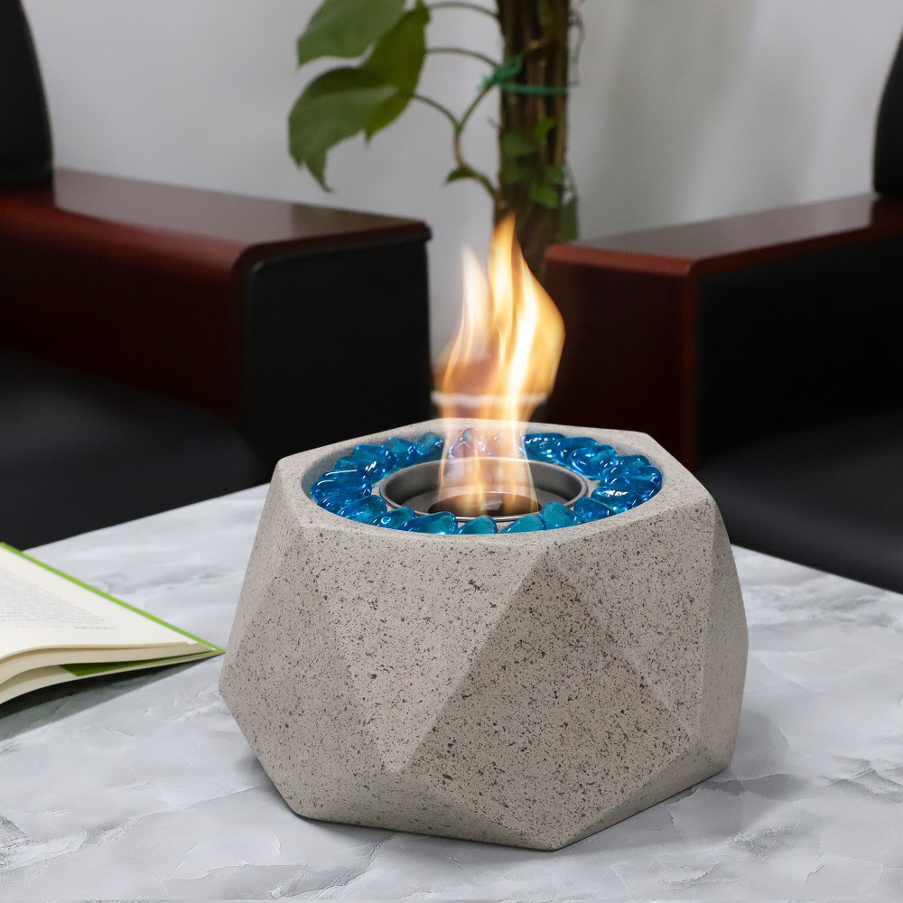 Hot selling Mini table fire Bowl diamond shape alcohol table top fire pit Concrete tabletop fire pit with glass pebbles