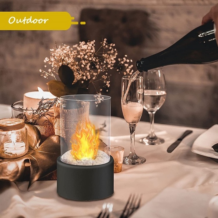 Indoor Outdoor Warm Burning Portable Glass Fire Pit Bowl Pot Tabletop Alcohol Bio Ethanol Round Glass Fireplace