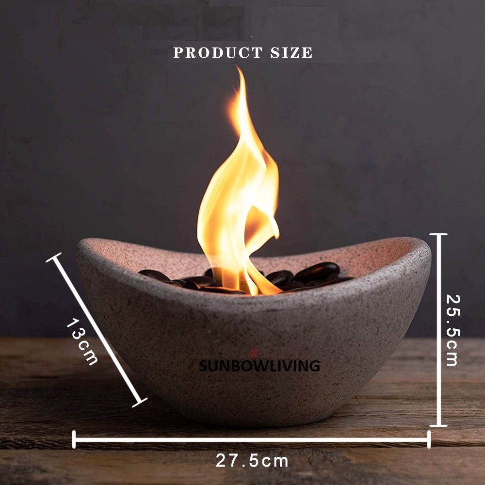 SUNBOW Concrete Tabletop Ingot Shaped Table Top Fire Pit Bowl Personal Fireplace Rubbing Alcohol for Patio Coffee Table Decor