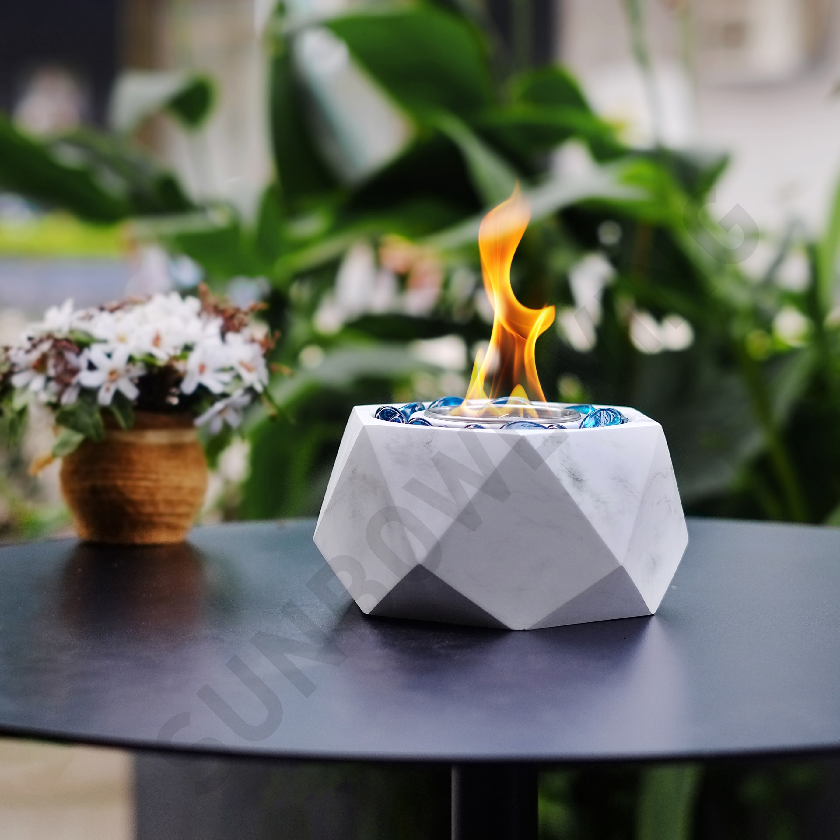 New design indoor portable tabletop bioethanol fireplace concrete hexagon table fire pit bowl outdoor