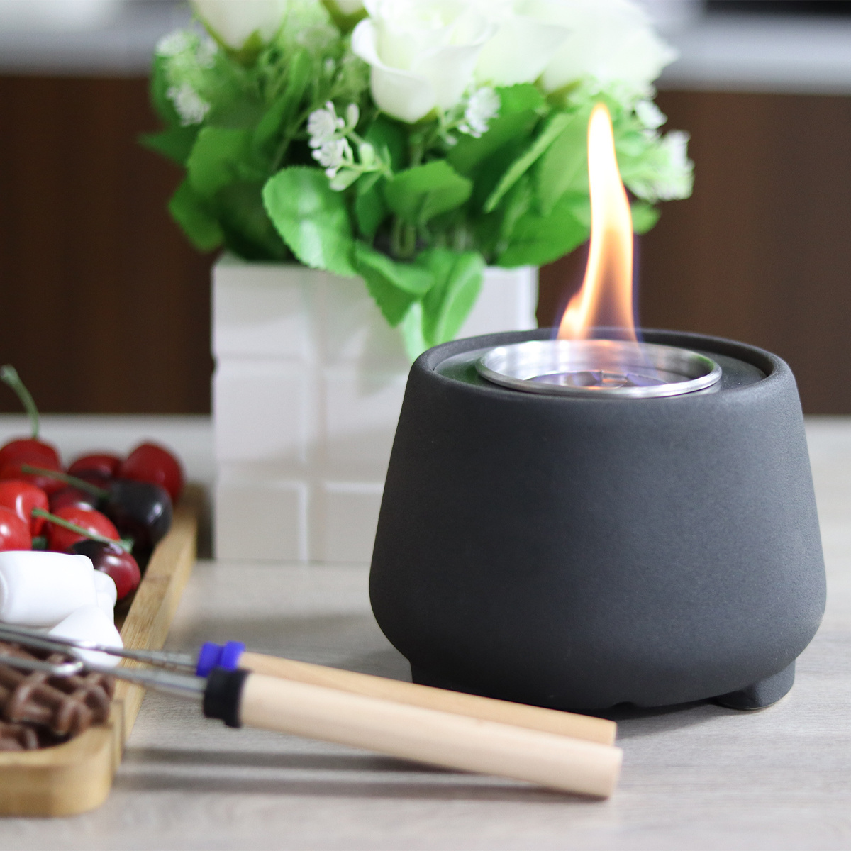 hot selling Mini Ceramic fireplace Steel Fire pit bowl Rubbing Alcohol Personal Smores maker Tabletop Fire Pits