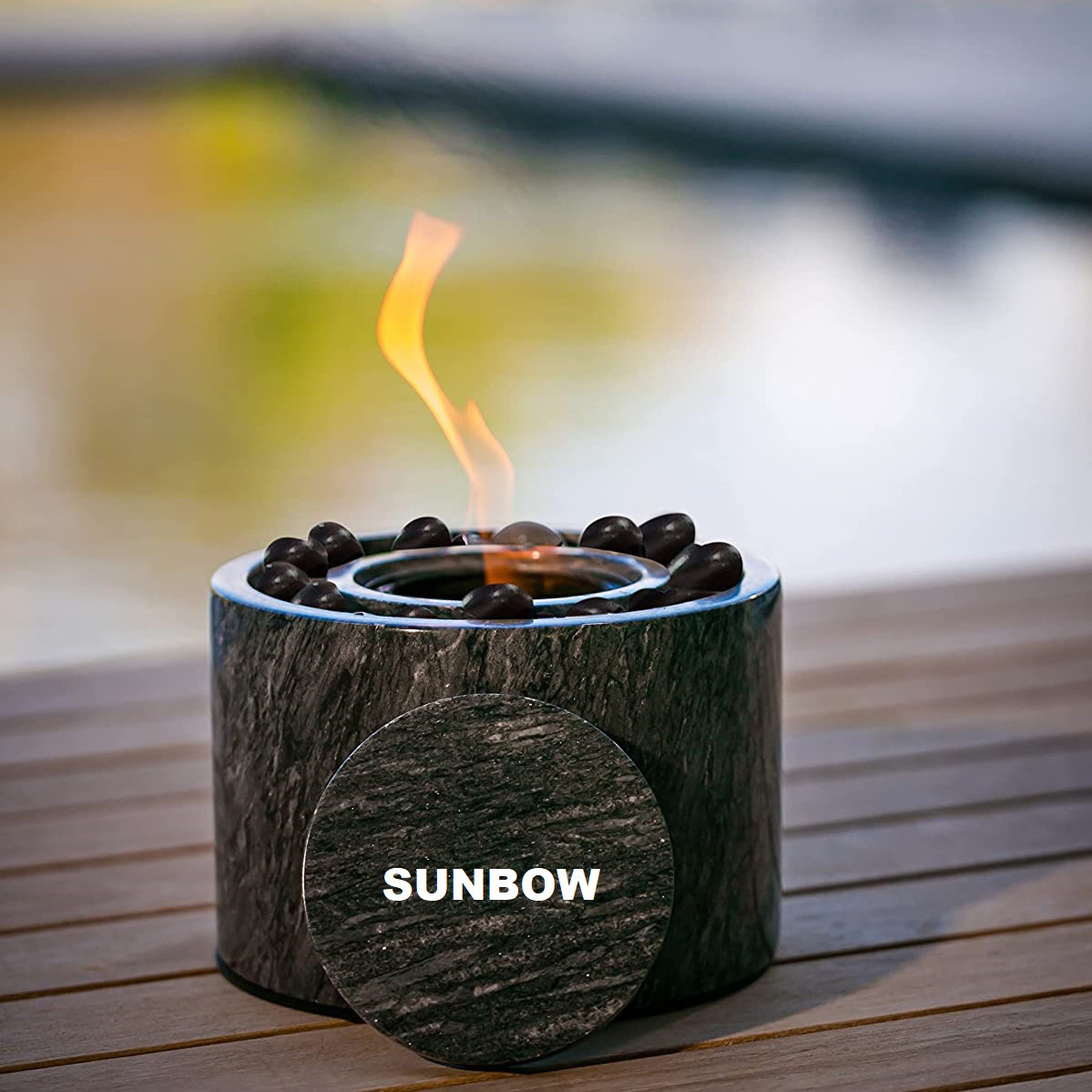 SUNBOW Natural Marble Table Top Fire Pit Bowl Portable Bio Ethanol Fireplace Smokeless Indoor Outdoor Mini Fire Pit Smores Maker