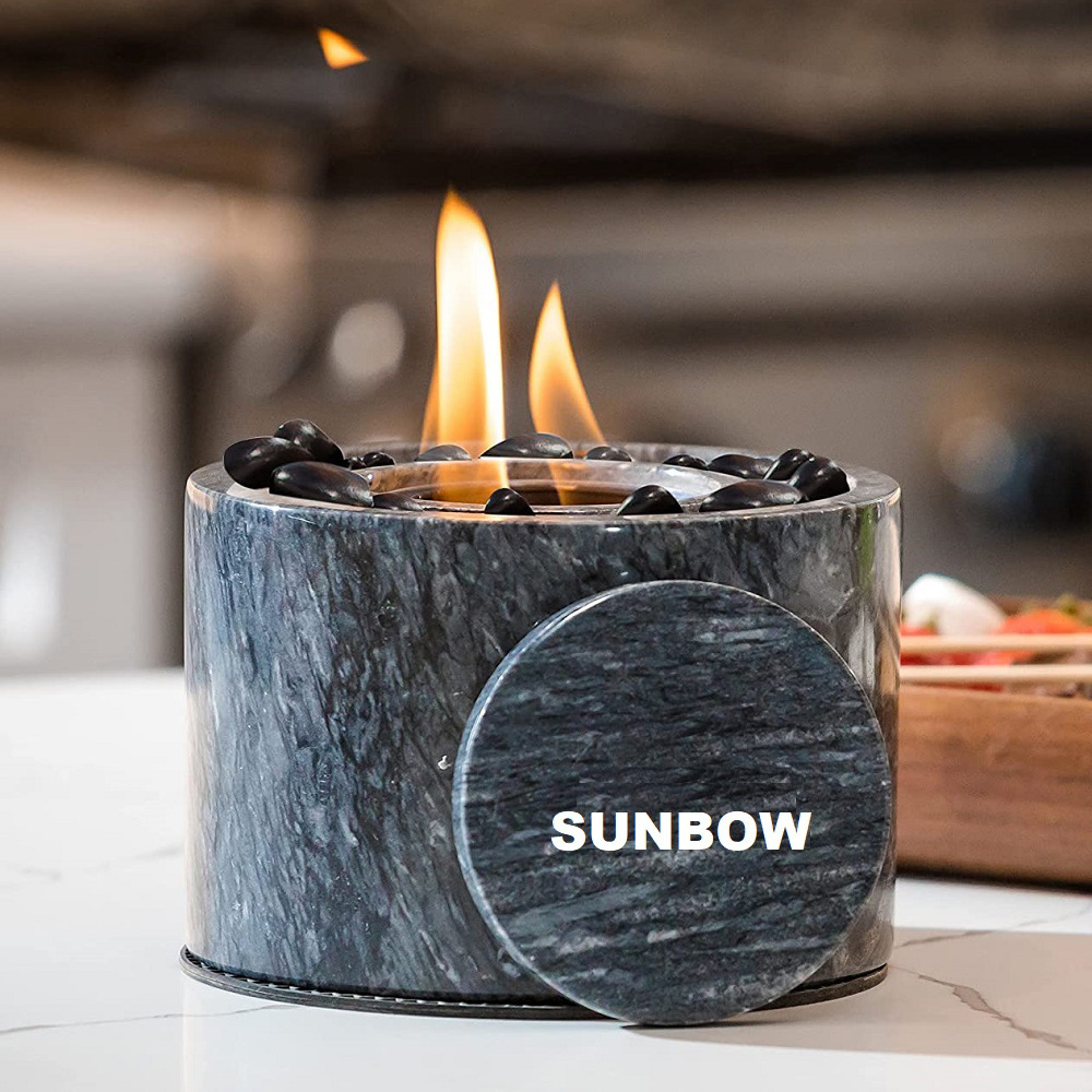 SUNBOW Natural Marble Table Top Fire Pit Bowl Portable Bio Ethanol Fireplace Smokeless Indoor Outdoor Mini Fire Pit Smores Maker