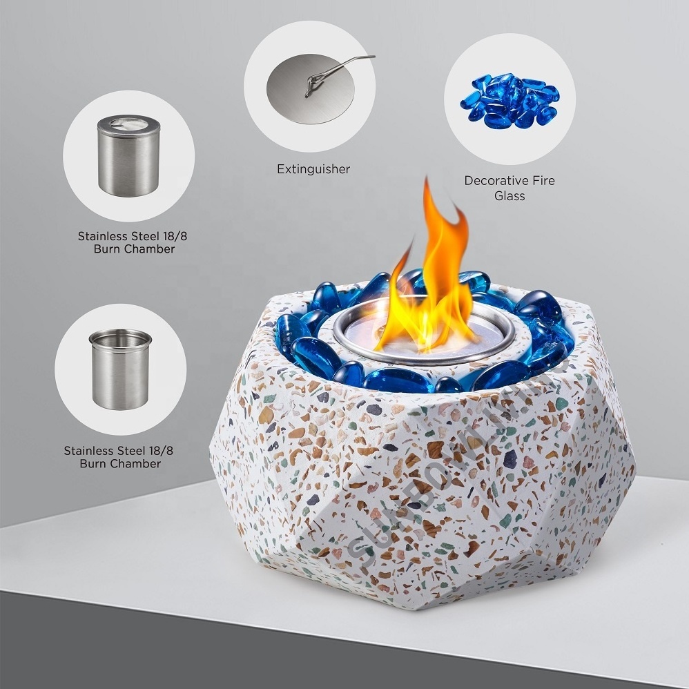 Tabletop Fire Bowls Alcohol Portable Fireplace Clean Burning Terrazzo Effect Concrete Table Top Fire Pit for Patio