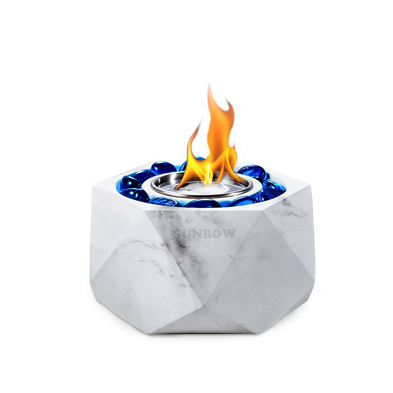 New design indoor portable tabletop bioethanol fireplace concrete hexagon table fire pit bowl outdoor