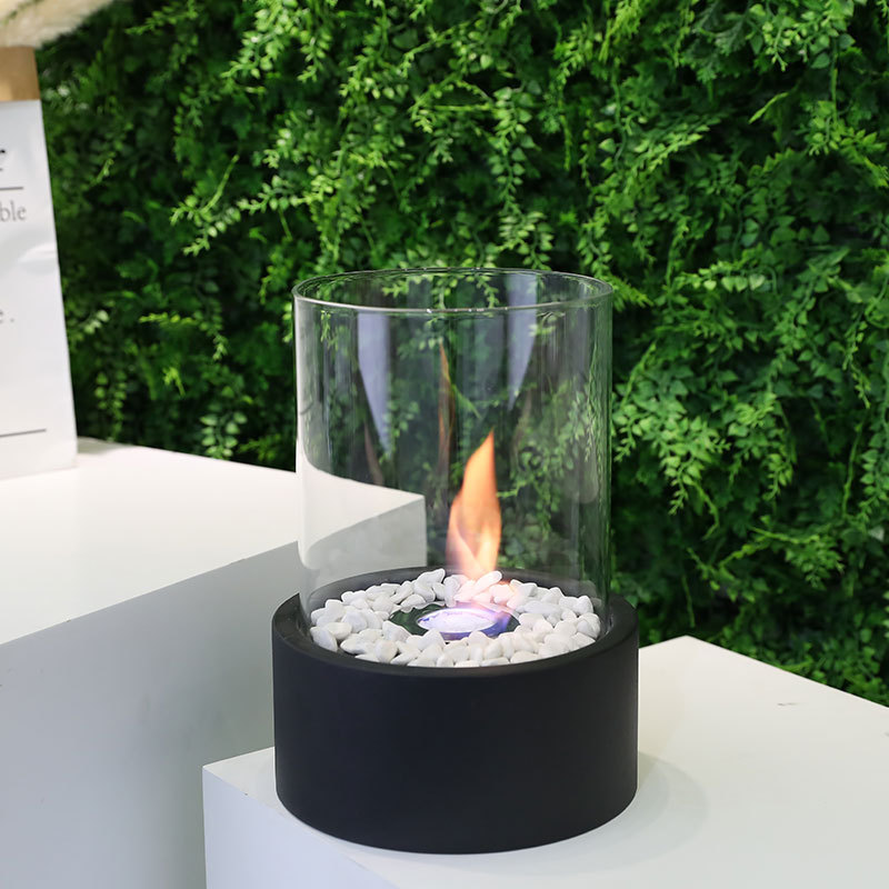 desktop metal surround round tabletop indoor glass table outdoor mini tabletop ethanol bioethanol fireplace