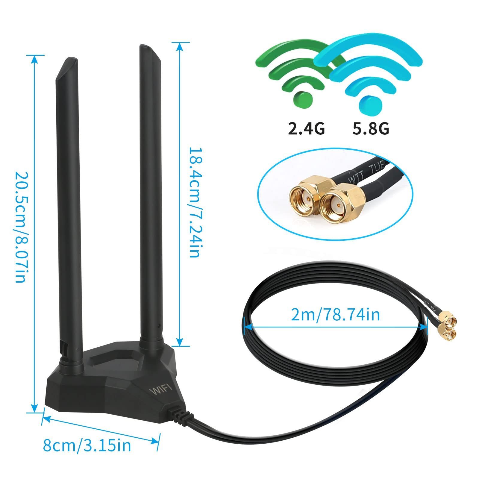 Magnetic Base RP-SMA Adapter Dual Band WiFi Antenna 8dBi 2.4GHz 5GHz 5.8GHz Antenna WLAN PCI Wireless