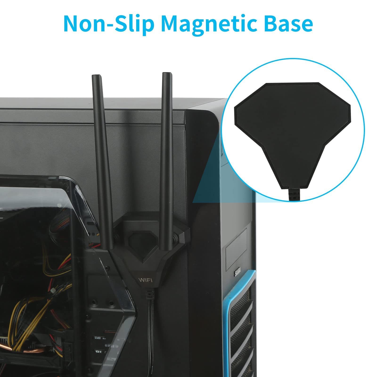 Magnetic Base RP-SMA Adapter Dual Band WiFi Antenna 8dBi 2.4GHz 5GHz 5.8GHz Antenna WLAN PCI Wireless