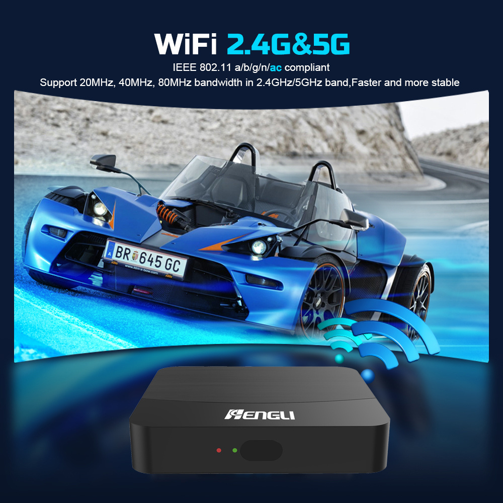 TV Box 2024 Android OS 4GB RAM 32GB ROM Quad-Core Cortex-A53 CPU Smart Media Player 2.4G 5G Dual Band WiFi Bluetooth 5.0 HD 4K