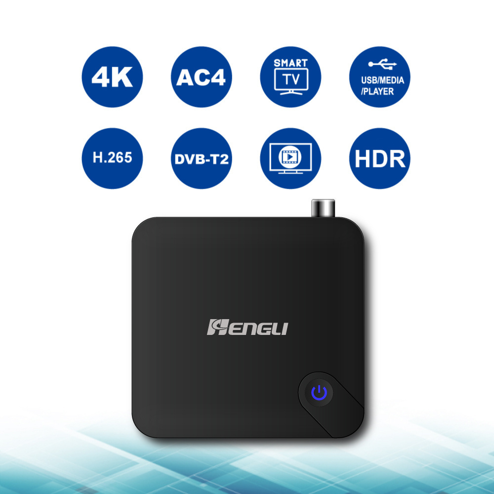 HENGLI Custom dvbt2 S905Y4 Linux system set-top box Dvb-t2 4k AC4 smart tv box with LOGO