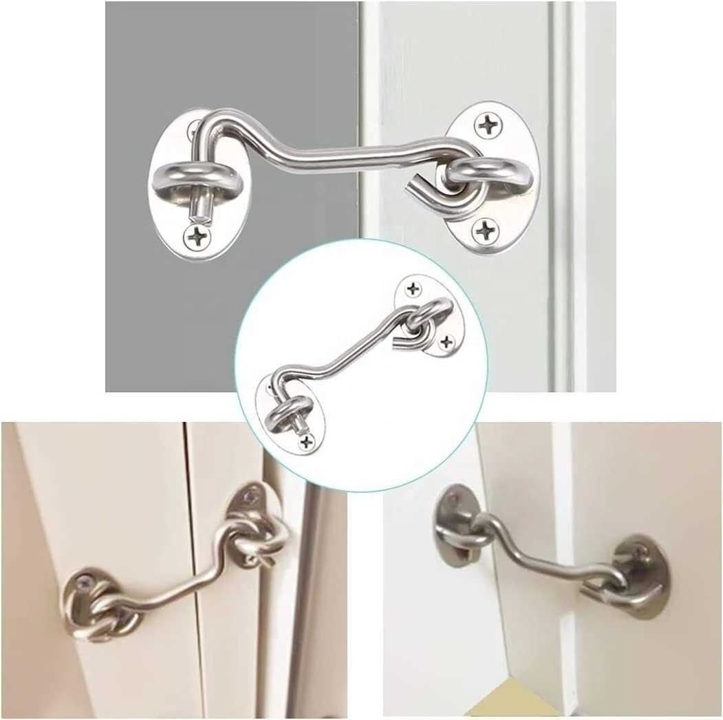 2PCS Door Bolt Stainless Steel Window Sliding Door Latch Cabin Hook And Eye Latch Lock Shed Door Catch Silent Holder Household