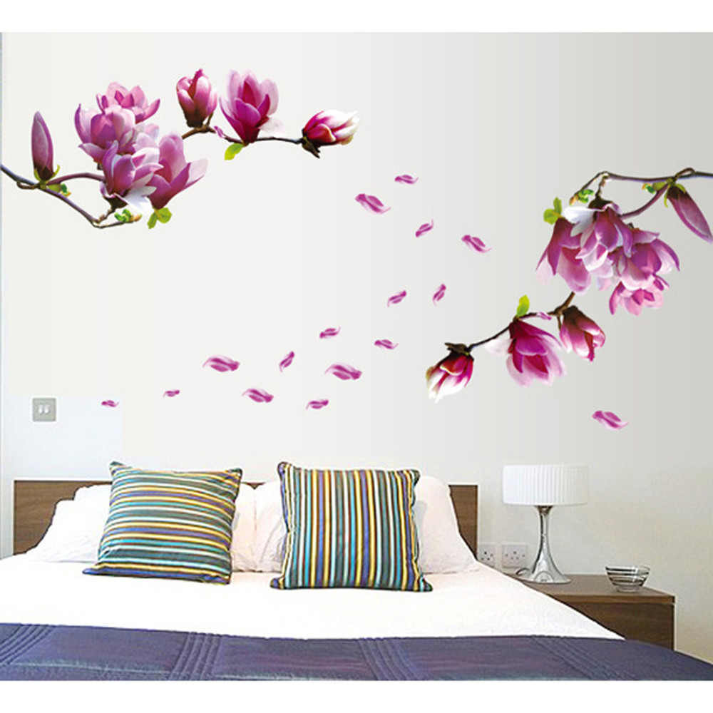 1PC Purple Orchid Wall Sticker Fresh Magnolia Decal For Living Room Bedroom TV Wallpaper Large Removable DIY Art Home Decoration