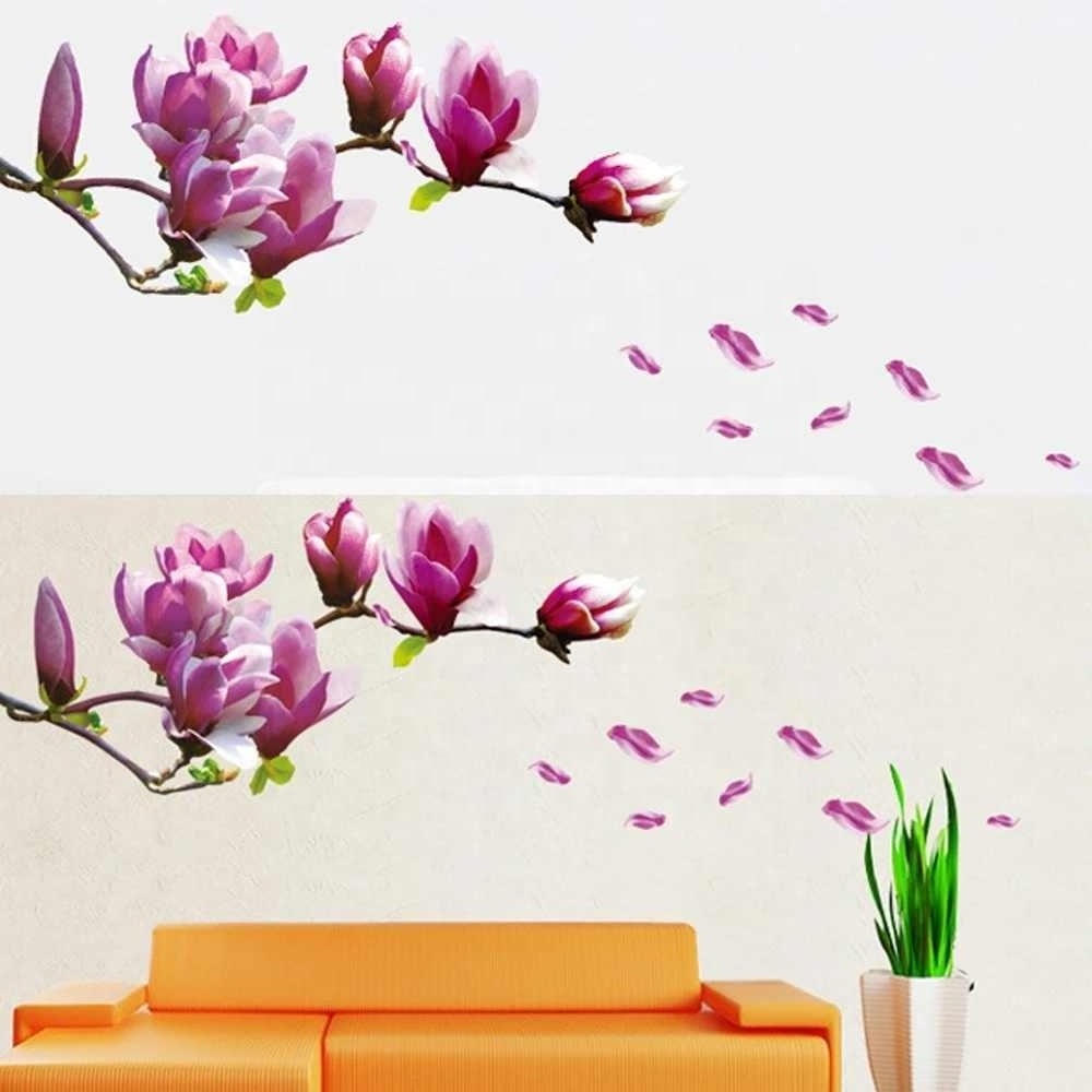 1PC Purple Orchid Wall Sticker Fresh Magnolia Decal For Living Room Bedroom TV Wallpaper Large Removable DIY Art Home Decoration