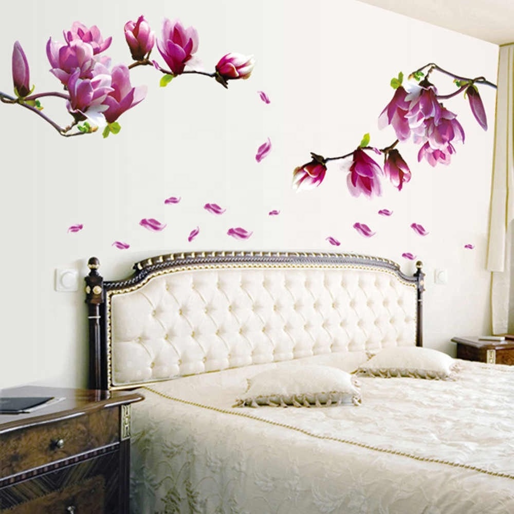 1PC Purple Orchid Wall Sticker Fresh Magnolia Decal For Living Room Bedroom TV Wallpaper Large Removable DIY Art Home Decoration