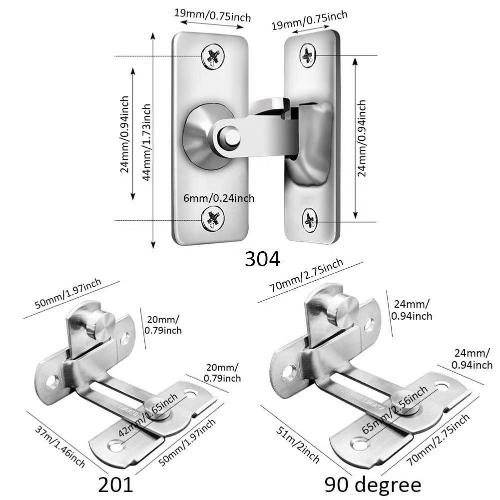 Cabinet Sliding Home Chain Latch Button 90 Degree Security Tools Stainless Steel Door Lock Push Pull Clasp Shift Hotel