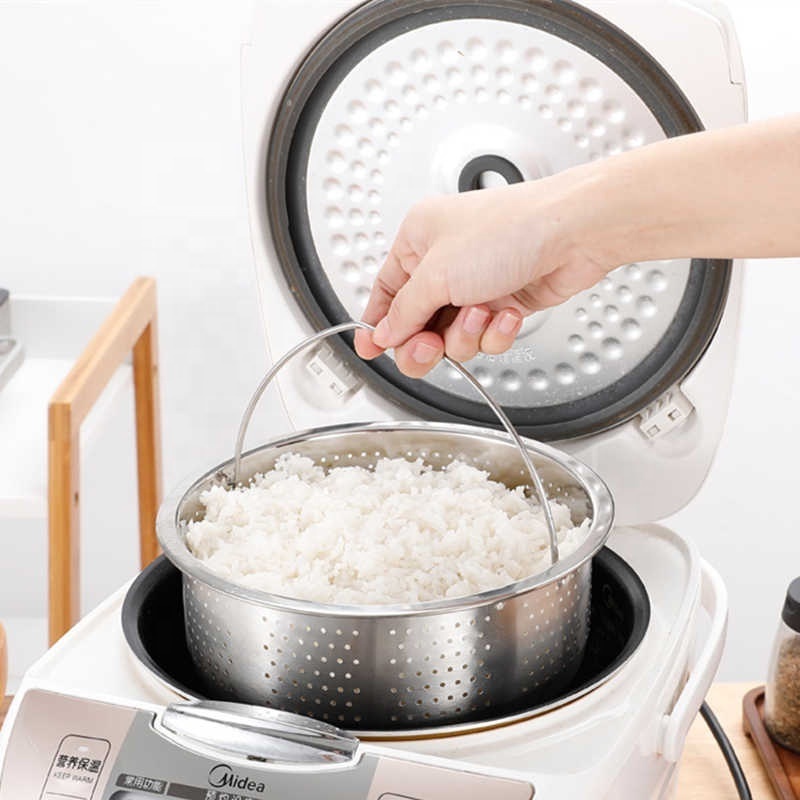 Stainless Steel Food Steamer Kitchen Rice Pressure Cooker Steaming Grid Drain Basket with Silicone Handle Cooking Accessories