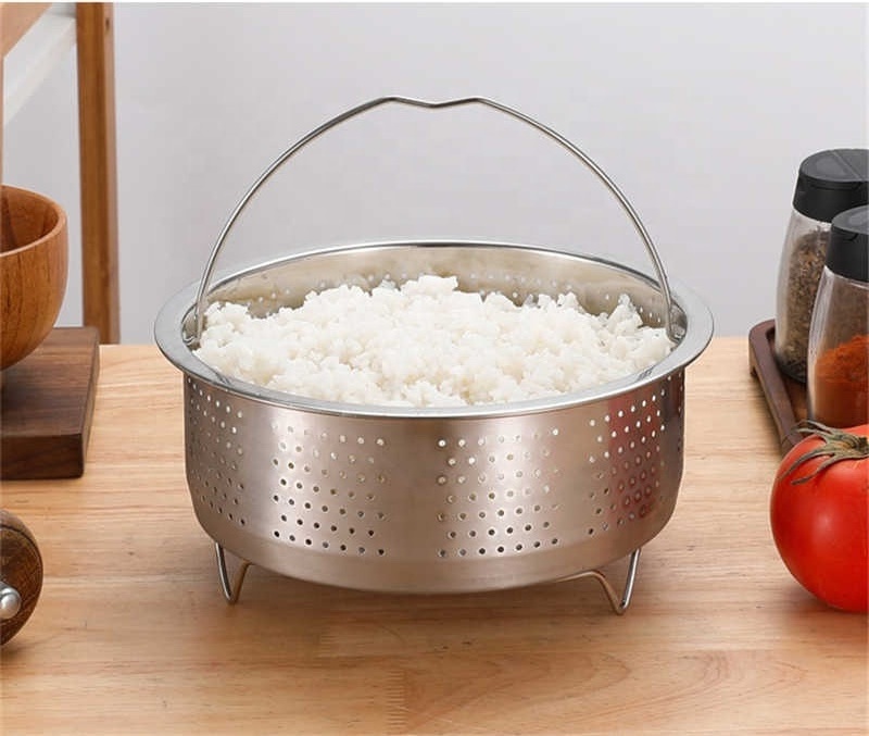 Stainless Steel Food Steamer Kitchen Rice Pressure Cooker Steaming Grid Drain Basket with Silicone Handle Cooking Accessories