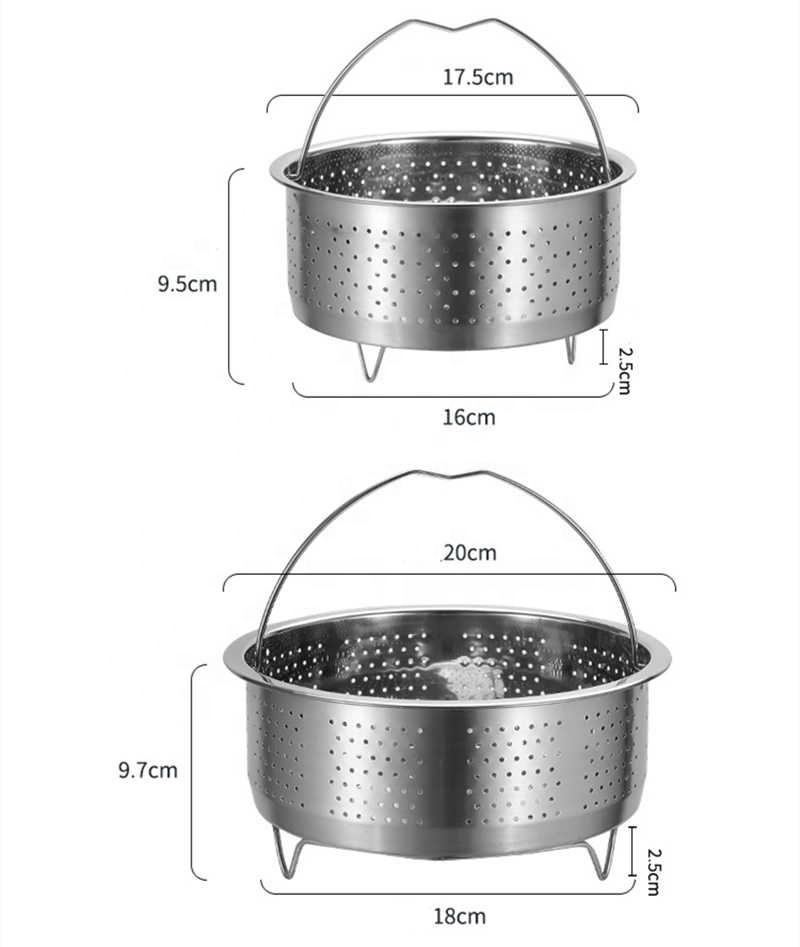 Stainless Steel Food Steamer Kitchen Rice Pressure Cooker Steaming Grid Drain Basket with Silicone Handle Cooking Accessories