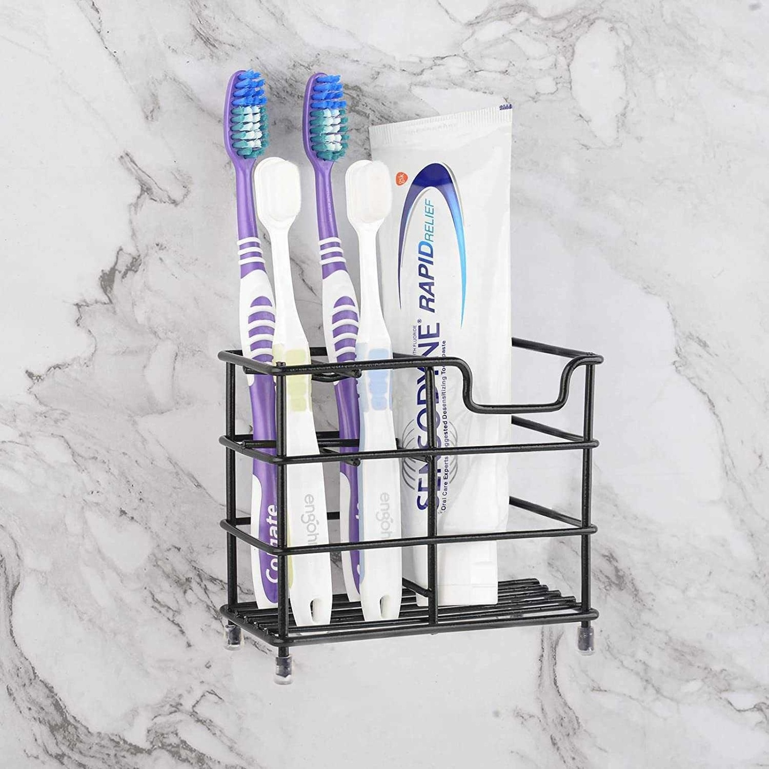 Creative Stainless Steel Toothbrush Mouthwash Cup Holder Bathroom Razor Holder Wall-mounted And Toothpaste Shelf Customised