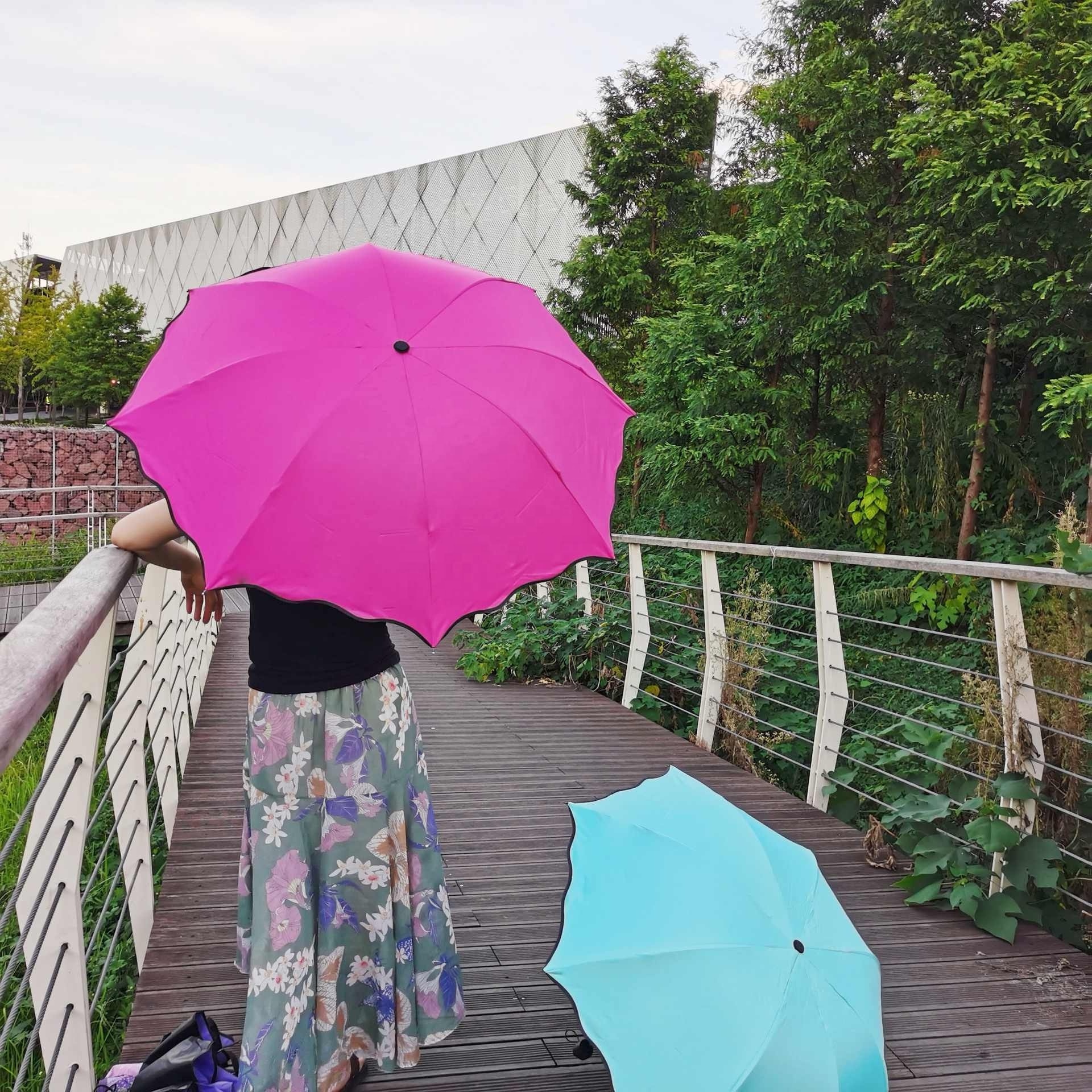 Water Blooming Rain Umbrella Sunshade Umbrella Folding Three Folding Couple Umbrella Anti-ultraviolet Ray