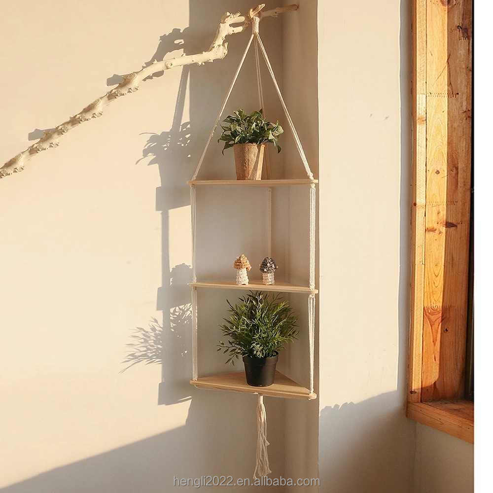 Triangle Shelves Wall Decor Macrame Wall Shelf Boho Home Decor Plant Hanger Candle Holder For Living Room Bedroom Decoration