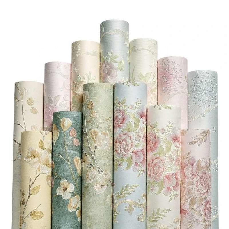 White Floral Wall Paper 3D Modern Fashion Non-woven Flocking Wallpaper Rolls for Bedroom Kids Room Wall Flower Wall Sticker