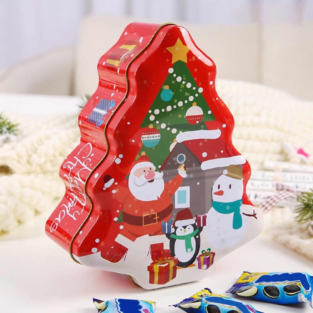 Case Organizer Holder Christmas Tree Shape Tin Sealed Jar Jewelry Biscuits Coin Candy Storage Box Container