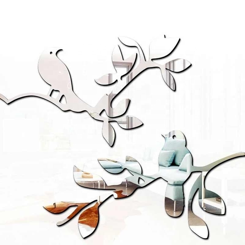 Decor Home Deco Wall Sticker For Kid Room 3D Mirrors Birds Branch Wall Stickers Decal Wall Art Removable Room Party Wedding