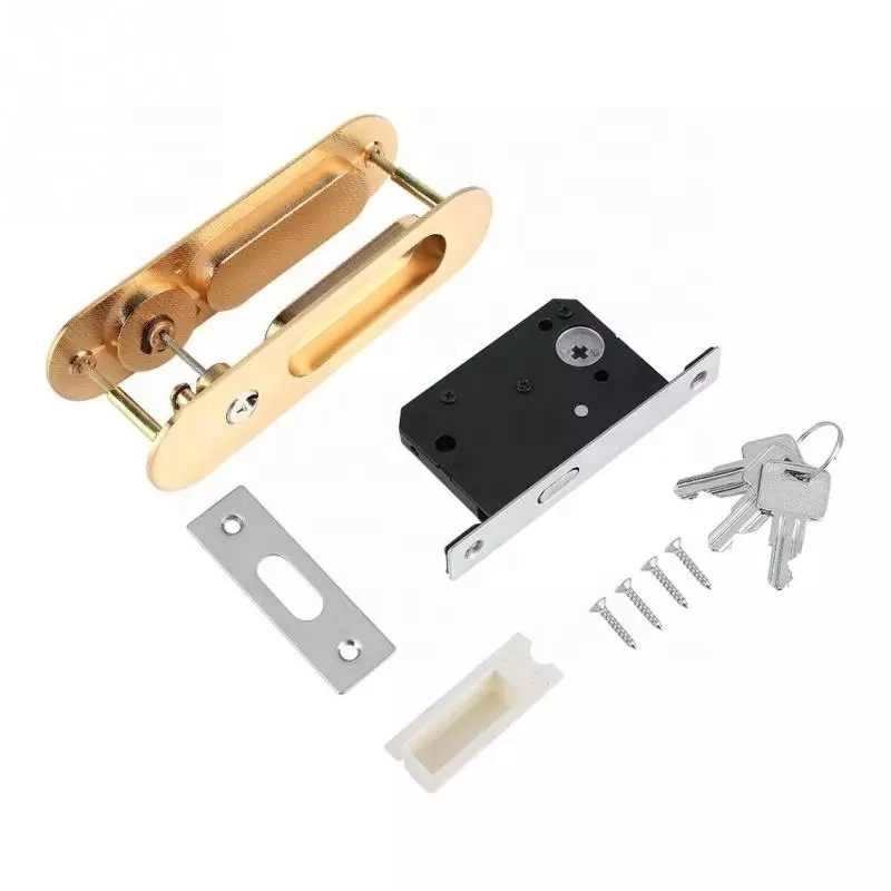 Furniture Hardware Door Latch Lock For Double Doors Cerradura  Sliding Door Lock Handle Anti-theft With Keys For Barn Wood