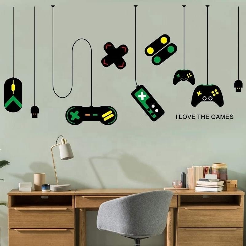 Word Mural Wall Sticker Home Bedroom Decoration Gamer Gamepad Wall Sticker Boys Play Room Vinyl Wall Decal I Love The Games