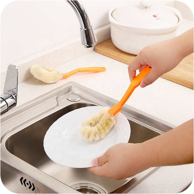 Household Non-injury Hand Wash Pots And Pans God Long Handle Brush Coconut Palm Pot Brush Non-stick Dishwashing Pot Brush