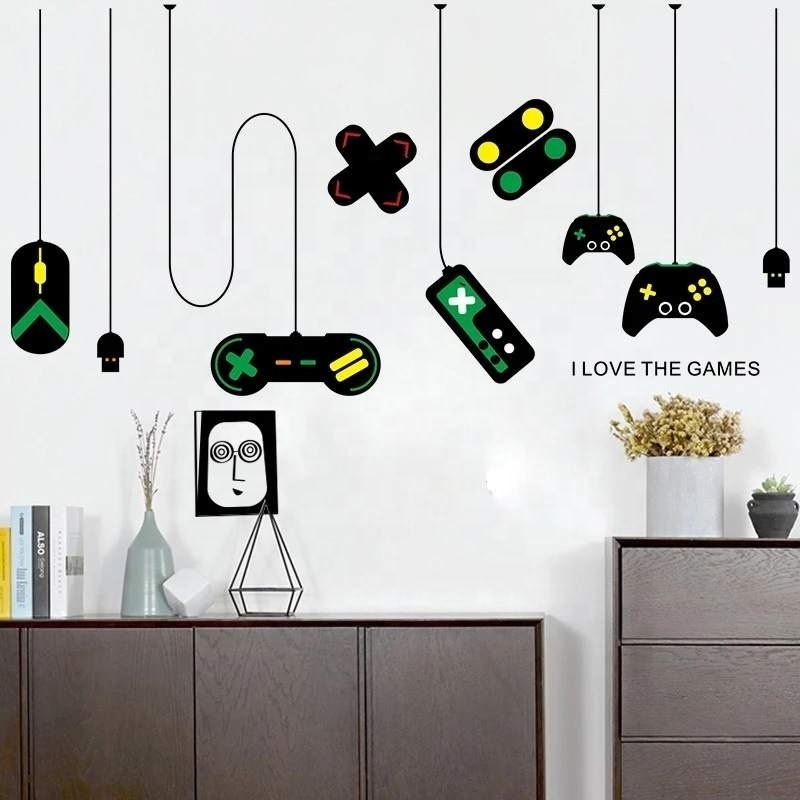 Word Mural Wall Sticker Home Bedroom Decoration Gamer Gamepad Wall Sticker Boys Play Room Vinyl Wall Decal I Love The Games