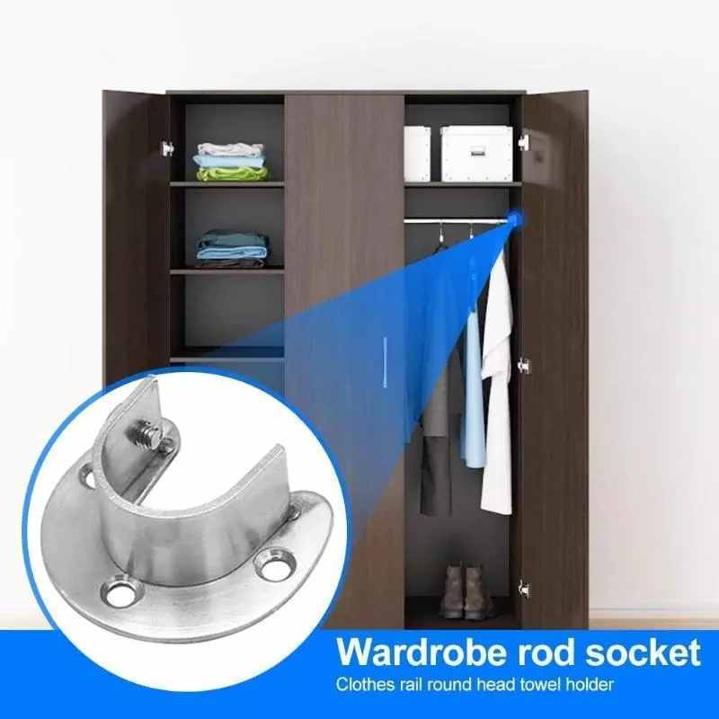 Tube Bracket Home Furnishing Supplies Stainless Steel U-Shaped Closet Rod End Support Wardrobe Clothes Practical Hang Rail Pole