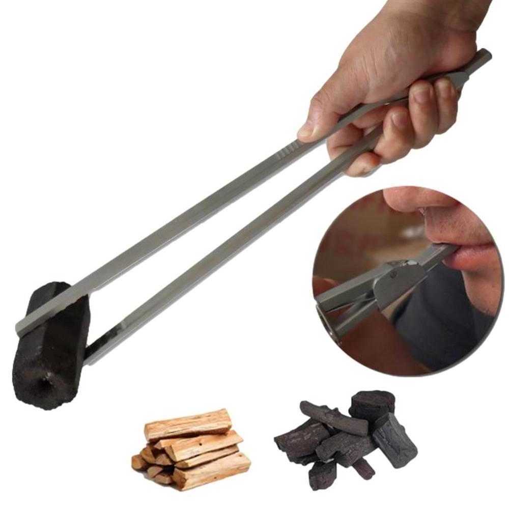 Log Grabber Tongs Stainless Steel Fire Log Tongs Fire Blowing Pipe Outdoor Indoor Barbecue Fireplace Pit Tongs Grill Barbecue