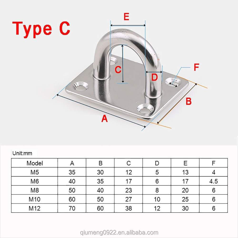 For Boat Hammock M5 M6 M8 M10 M12 1Pcs Pad Eye Plate Staple 304 Stainless Steel Ring Hook Loop U-Shaped Design Screws