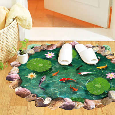 Personalized Floor Wall Sticker Decals Pool Wall Sticker Waterproof Lotus Pond Gold Fish For Children Bathroom Home