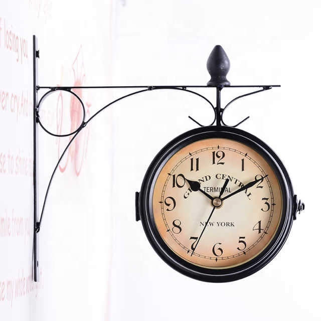 European Wall Clock Double-sided Wrought Iron Wall Clock Decorations for Indoor Use