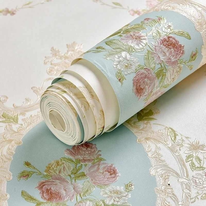 White Floral Wall Paper 3D Modern Fashion Non-woven Flocking Wallpaper Rolls for Bedroom Kids Room Wall Flower Wall Sticker