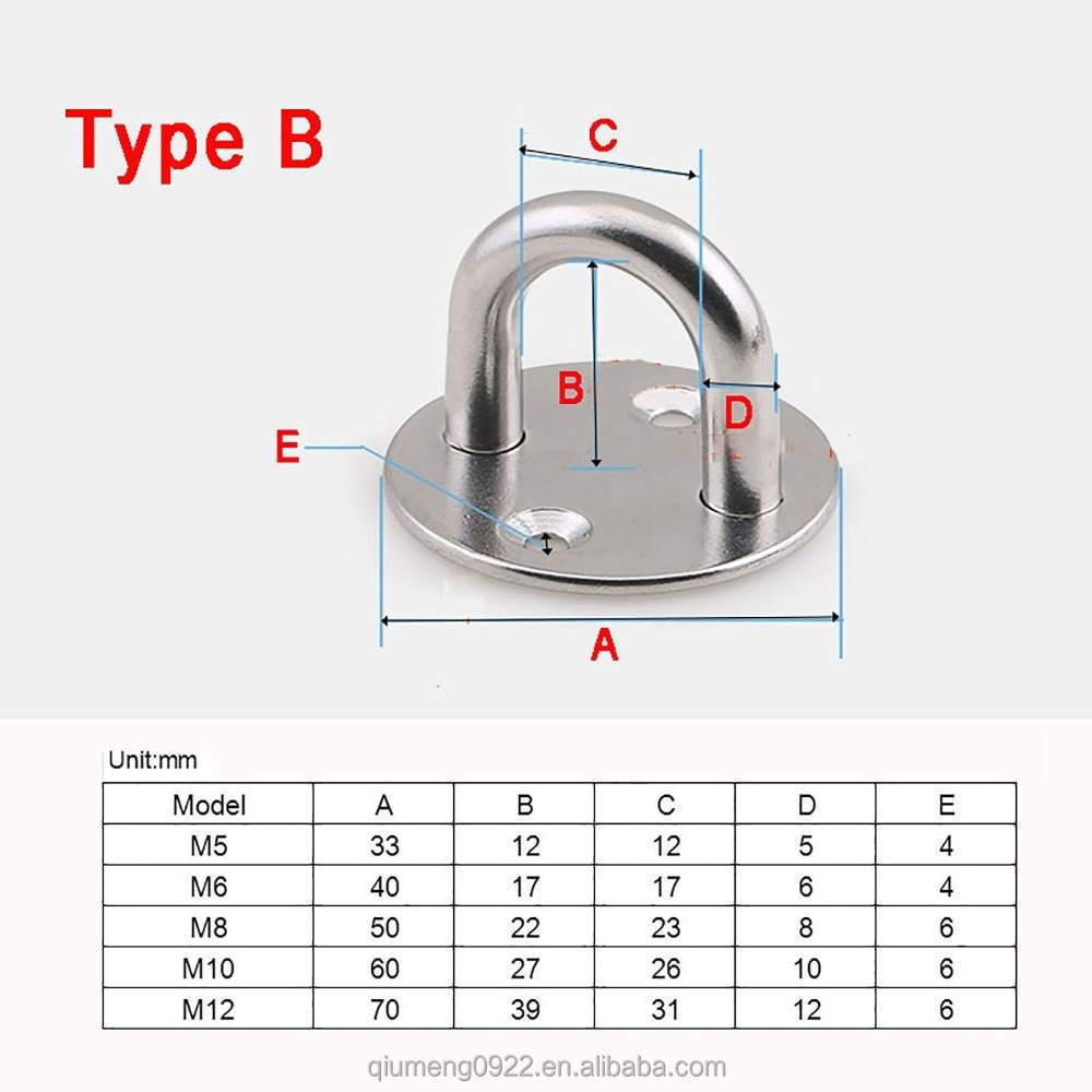 For Boat Hammock M5 M6 M8 M10 M12 1Pcs Pad Eye Plate Staple 304 Stainless Steel Ring Hook Loop U-Shaped Design Screws