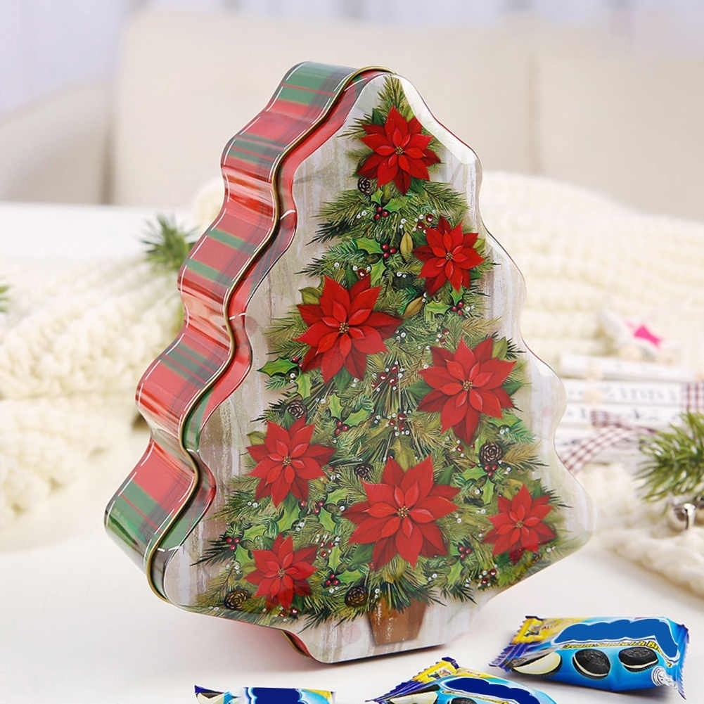 Case Organizer Holder Christmas Tree Shape Tin Sealed Jar Jewelry Biscuits Coin Candy Storage Box Container