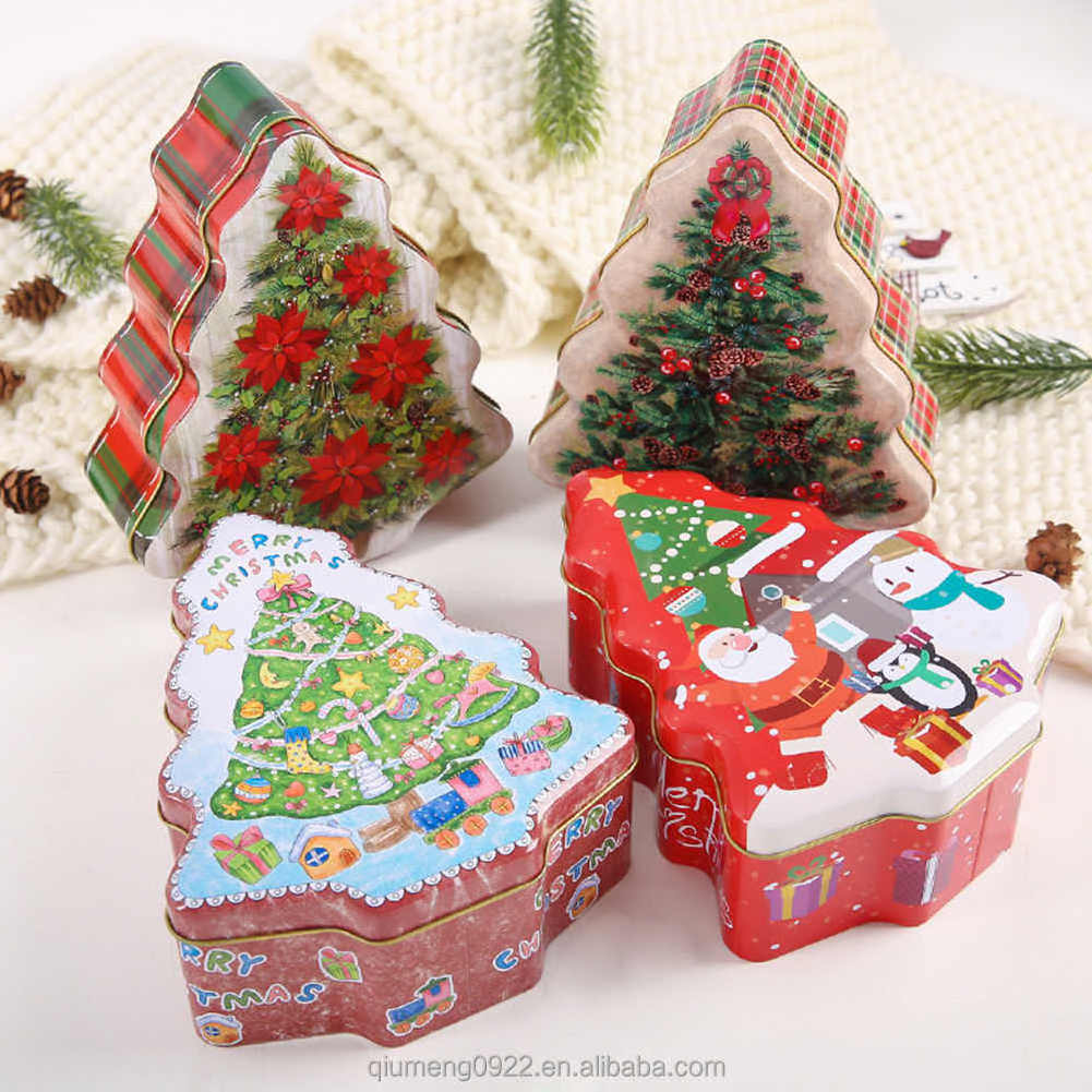 Case Organizer Holder Christmas Tree Shape Tin Sealed Jar Jewelry Biscuits Coin Candy Storage Box Container