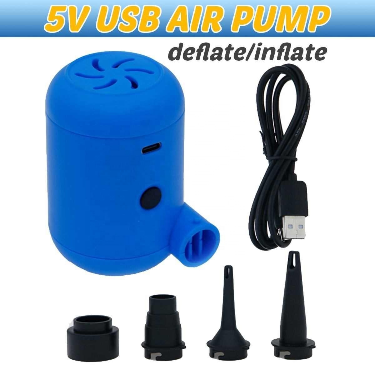 Mini Electric Air Pump Portable 5V USB Rechargeable Inflate Deflate Pumps with 3 Nozzles Car Inflator Electropump Tool Outdoor