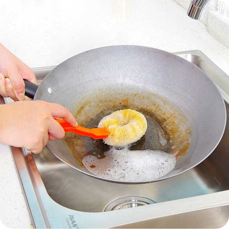 Household Non-injury Hand Wash Pots And Pans God Long Handle Brush Coconut Palm Pot Brush Non-stick Dishwashing Pot Brush