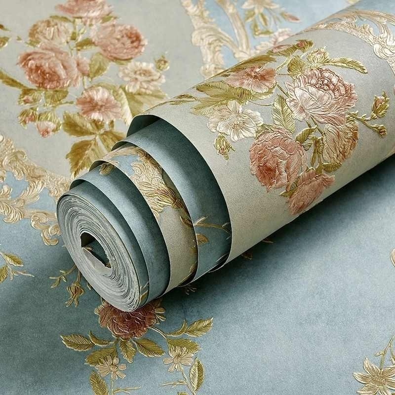 White Floral Wall Paper 3D Modern Fashion Non-woven Flocking Wallpaper Rolls for Bedroom Kids Room Wall Flower Wall Sticker