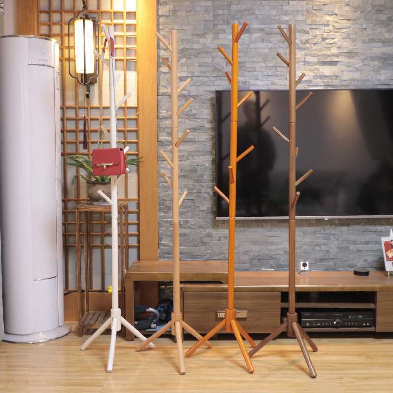 Household solid wood clothes hanger, bedroom clothes hanger, simple solid wood floor to ceiling clothes hanger