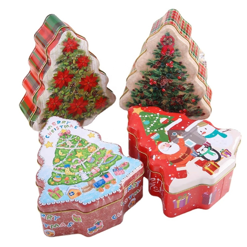 Case Organizer Holder Christmas Tree Shape Tin Sealed Jar Jewelry Biscuits Coin Candy Storage Box Container