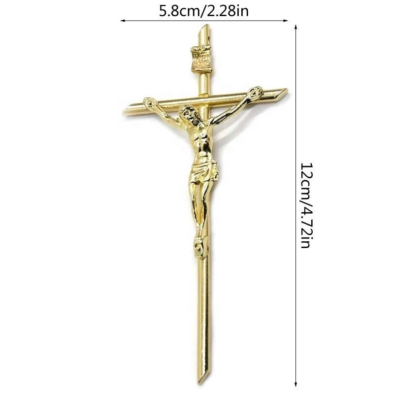 Crucifix Wall Cross Catholic Metal Slender Hanging Gold Crosses for Wall 4.7 Inch Handheld Alloy Cross for Praying