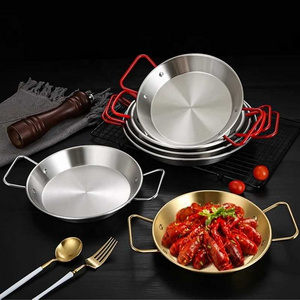 20-34cm Spanish Paella Pan with Handle Stainless Steel Durable Seafood Snack Plate Kitchen Non-Stick Frying Pans Cooking Pots