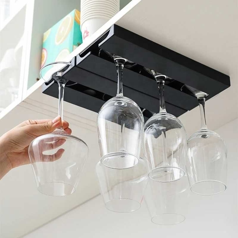 Kitchen Accessories Wall Mount Wine Glasses Holder Stemware Classification Hanging Glass Cup Rack Punch-free Cupboard Organizer