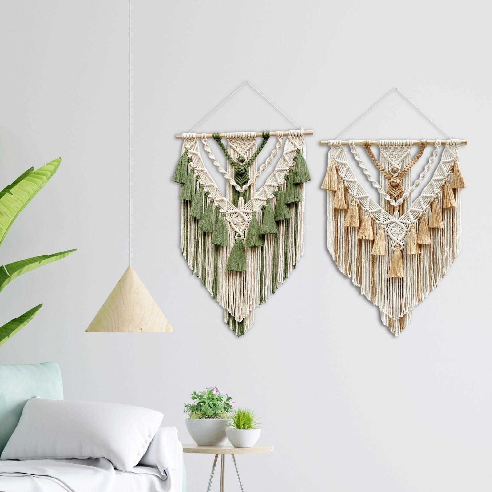 Nordic Macrame Tapestry Bohemian Pendant Hand Woven Tassels Fringe Wall Hanging for Wedding Living Room Porch Playroom Decor